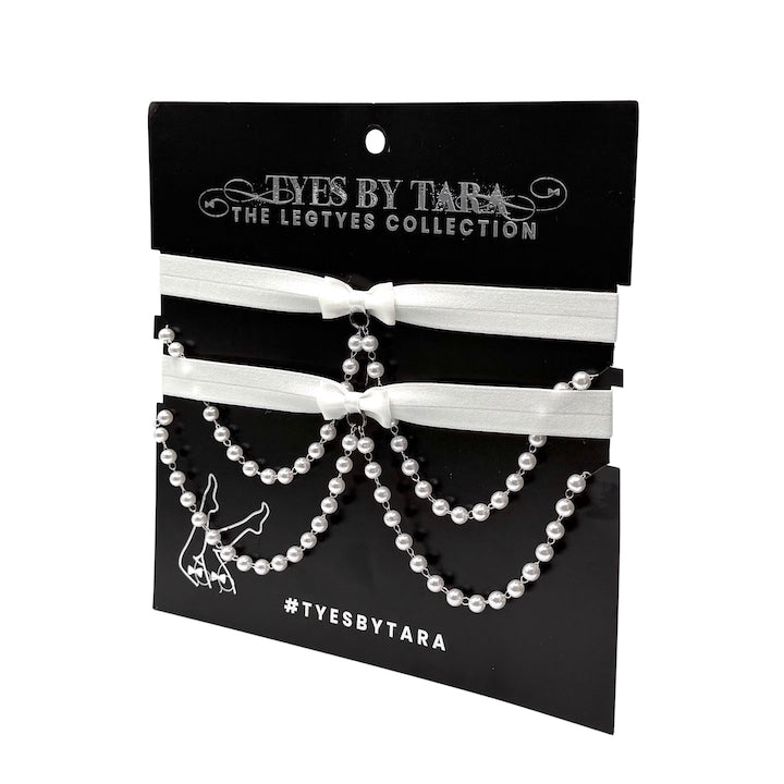 Pearl White Leg Garters on Black Card