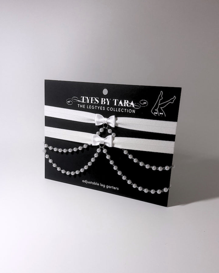 White Pearl Leg Garters on Black Card