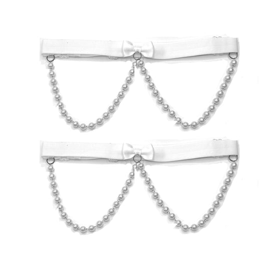 Centerfold White Pearl Leg Garters on White Background