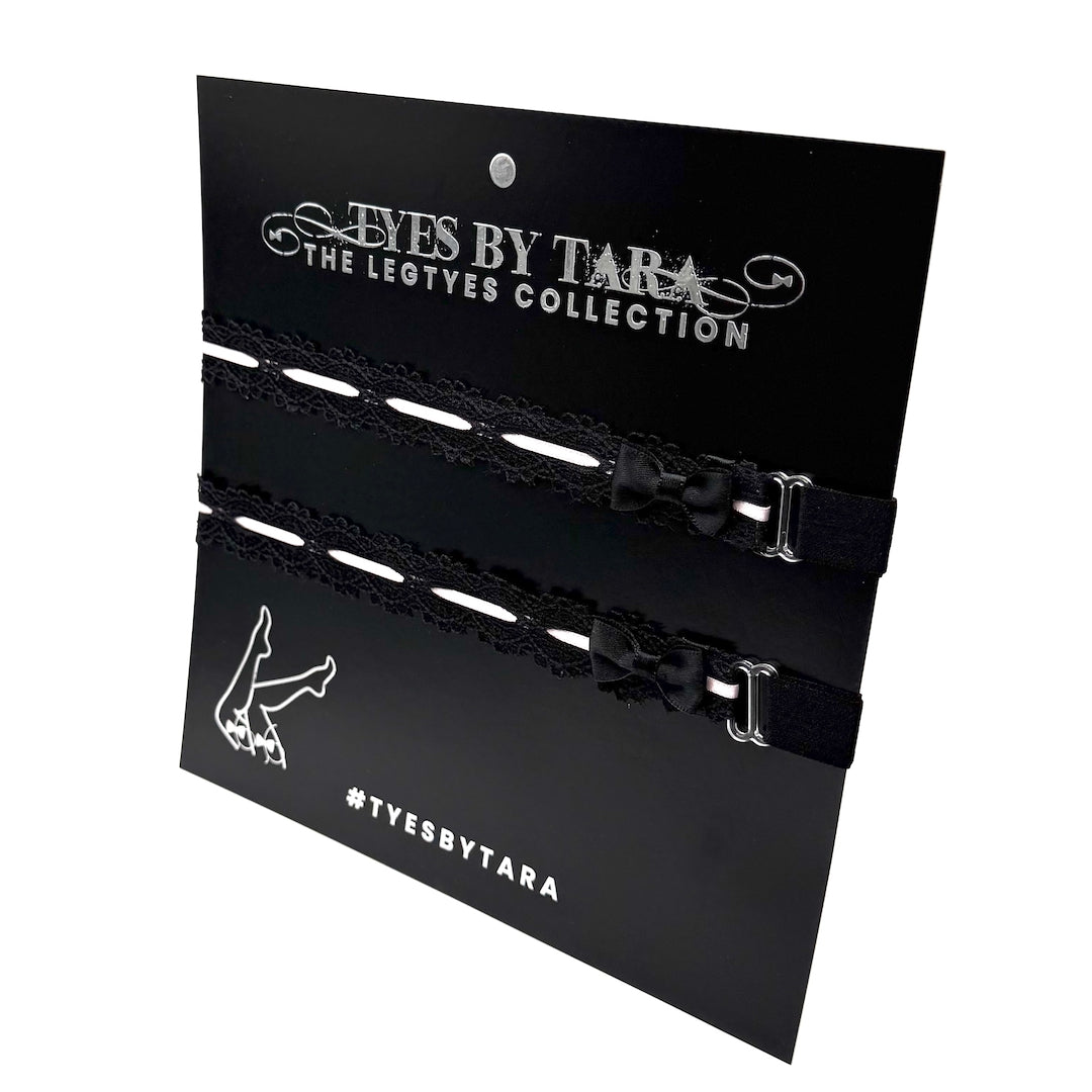 Chantilly Black Lace Leg Garters on Black Card