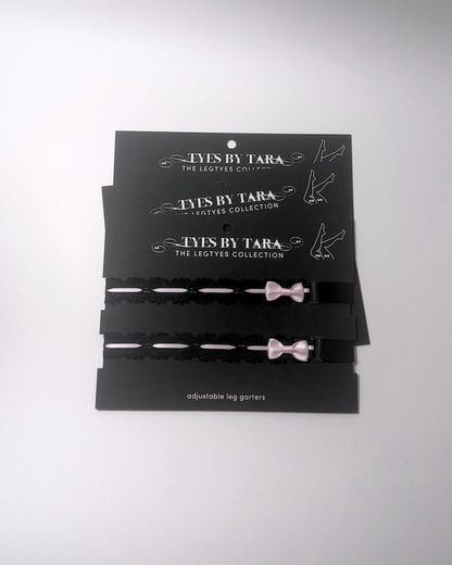 Chantilly Black Pink Bow Leg Garters 3 Pack