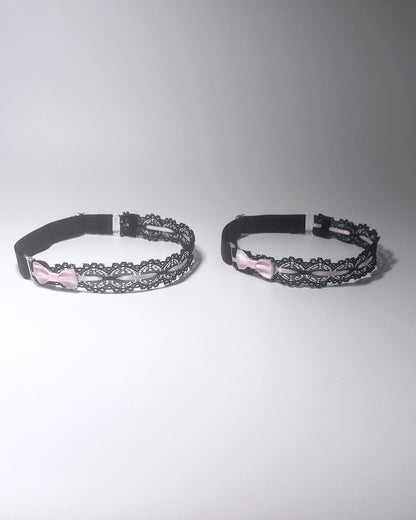 Chantilly Black Pink Lace Bow Leg Garters Side View