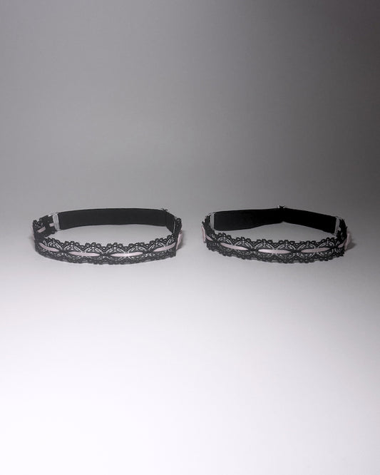 Chantilly Black Pink Lace Bow Leg Garters 