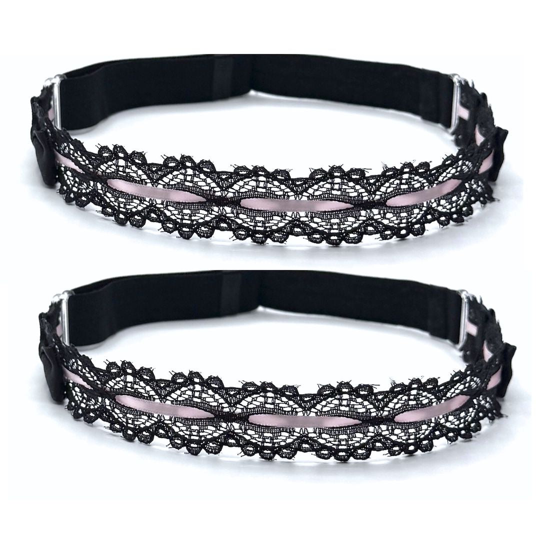 Chantilly Black Pink Lace Garters