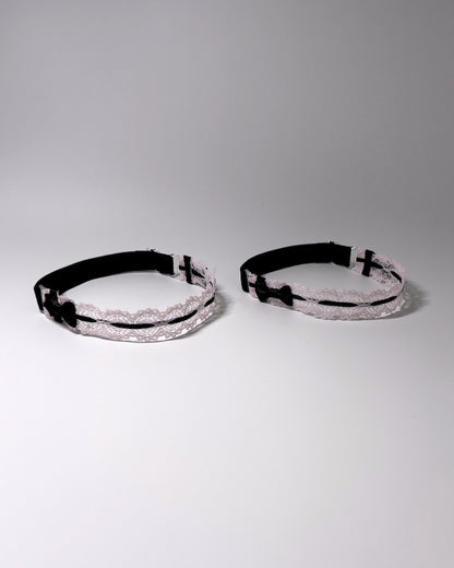 Chantilly Pink Lace Leg Garters showing the bows