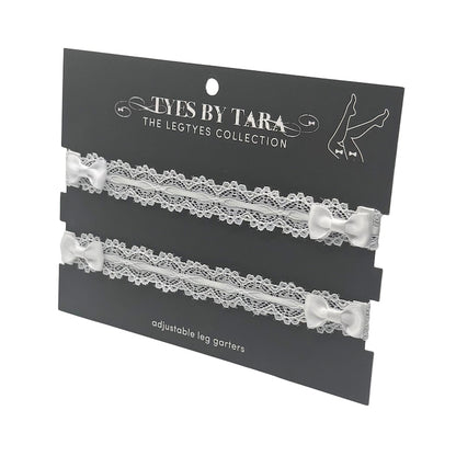 Chantilly White Lace Bow Leg Garters on Black Card