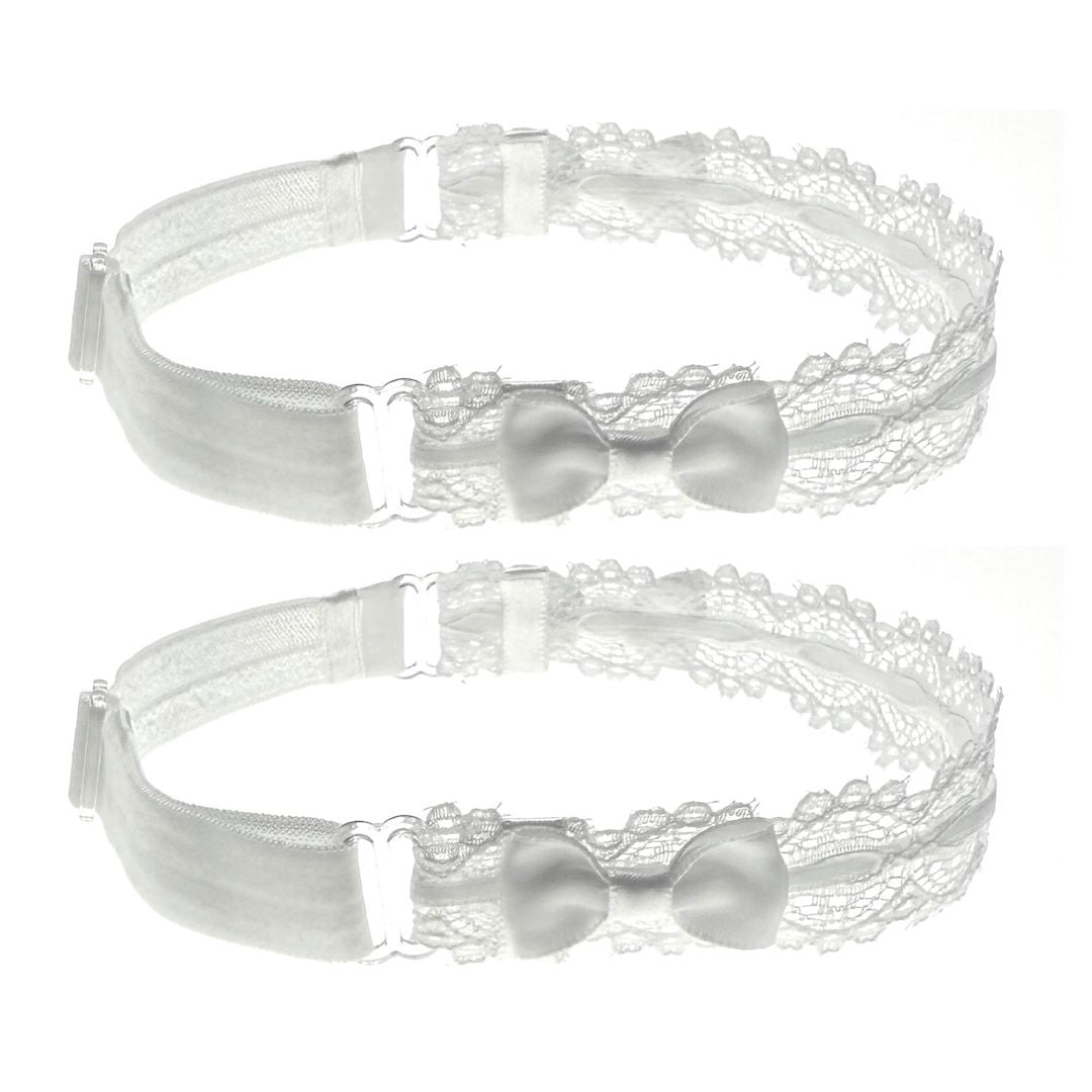 Side view show bow of Chantilly White Lace Leg Garters