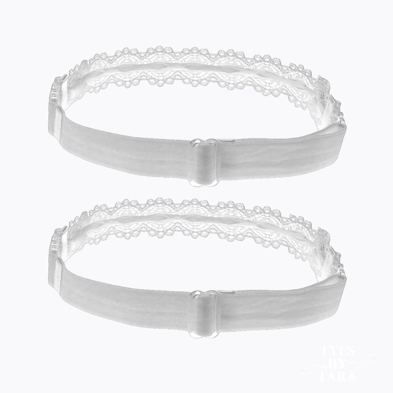 Adjustable Strap view of Chantilly White Lace Bow Leg Garters