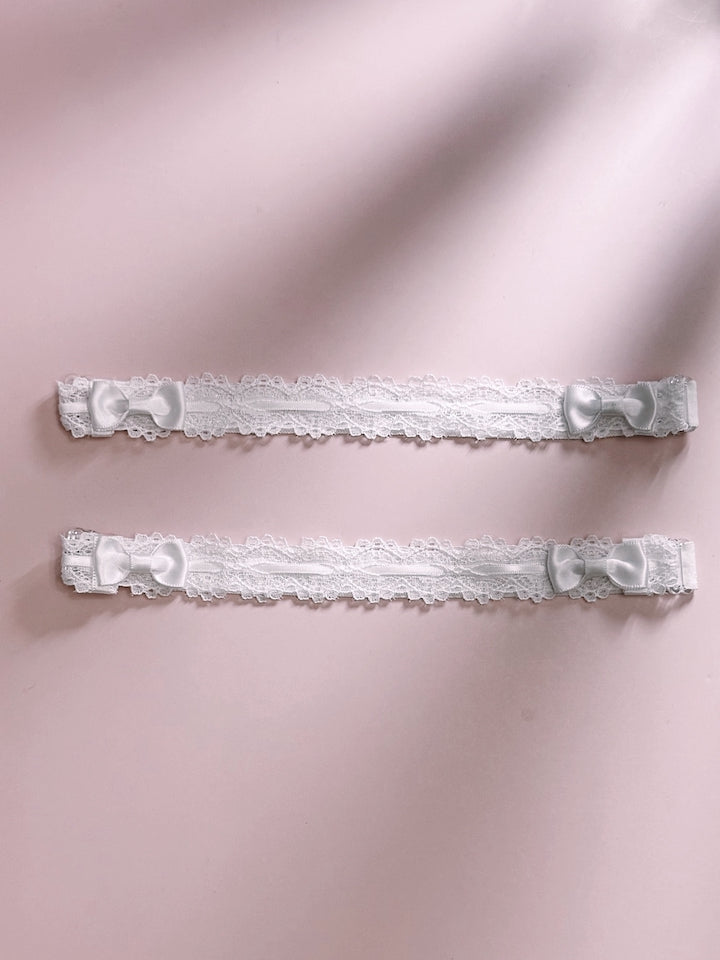 White Lace Leg Garters with Satin Bows 
