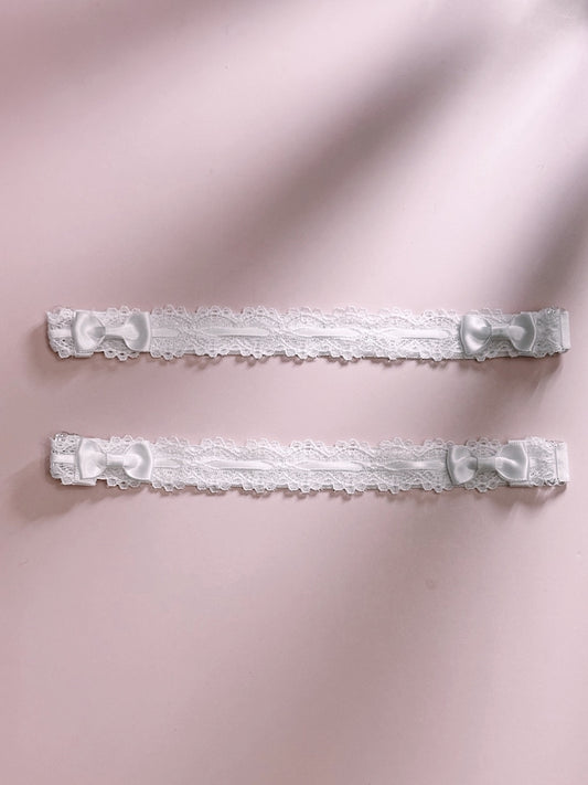 White Lace Leg Garters with Satin Bows 