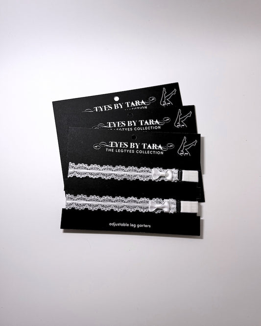Three pack of the chantilly white lace bow leg garters