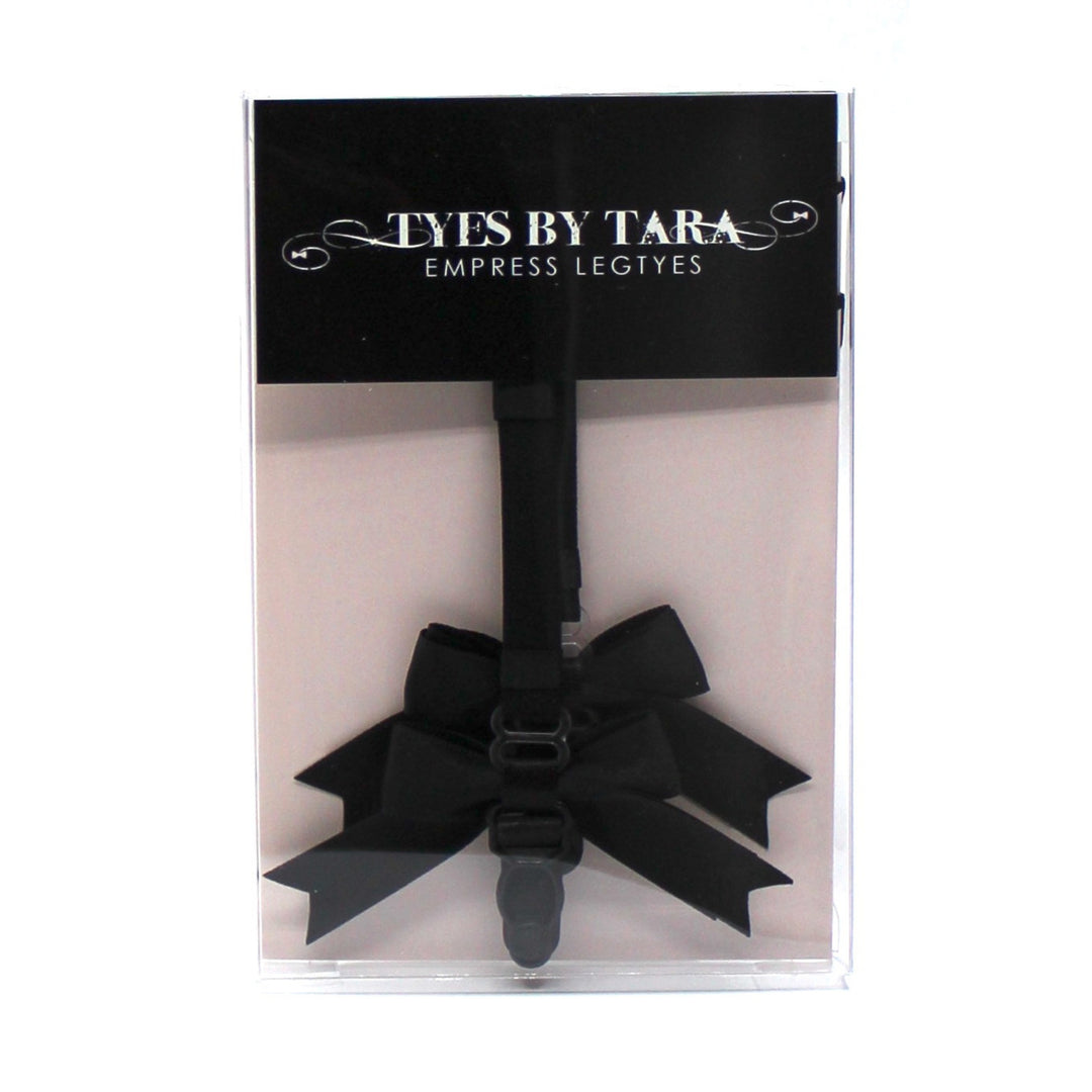 Empress Black Bow Leg Garters with Garter Clips Packaging View