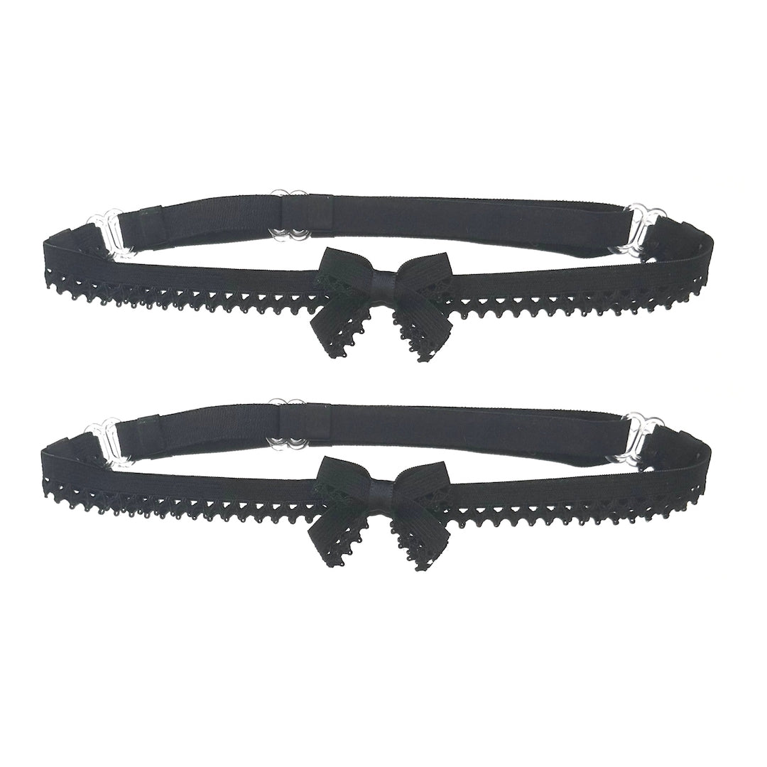Front and Back View of Foxy Black Leg Garters
