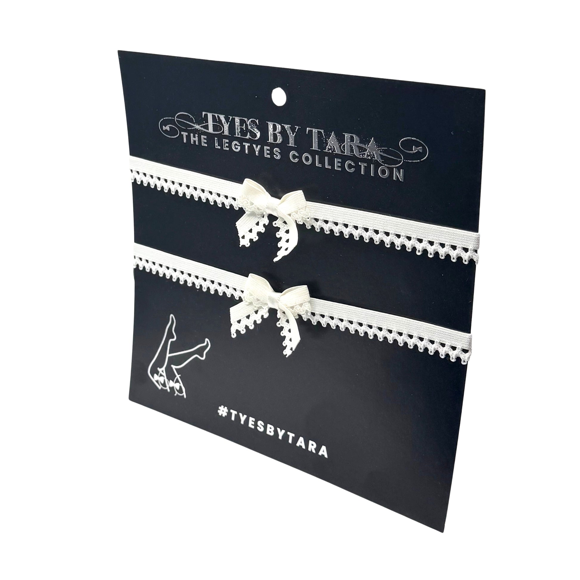 Foxy White Leg Garters on Black Card 