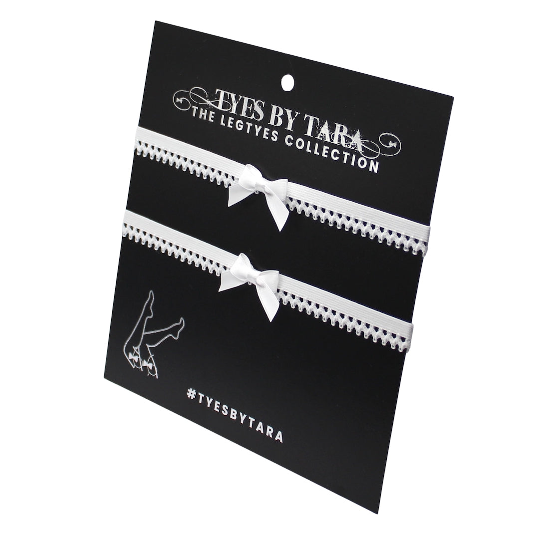 Foxy White Leg Garters on Black Card