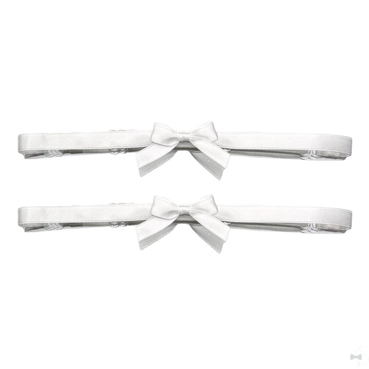 Kinkette White Bow Leg Garters on White Background