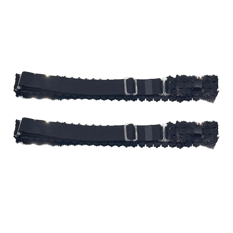 Back View Lady Black Bow Leg Garters