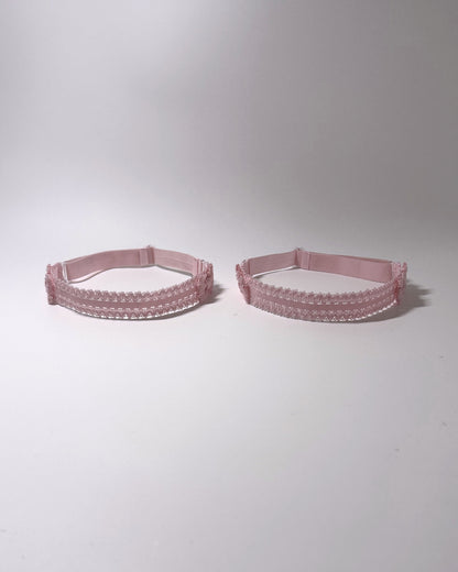 Lady Pink Elastic Leg Garters with soft adjustable straps on gray background