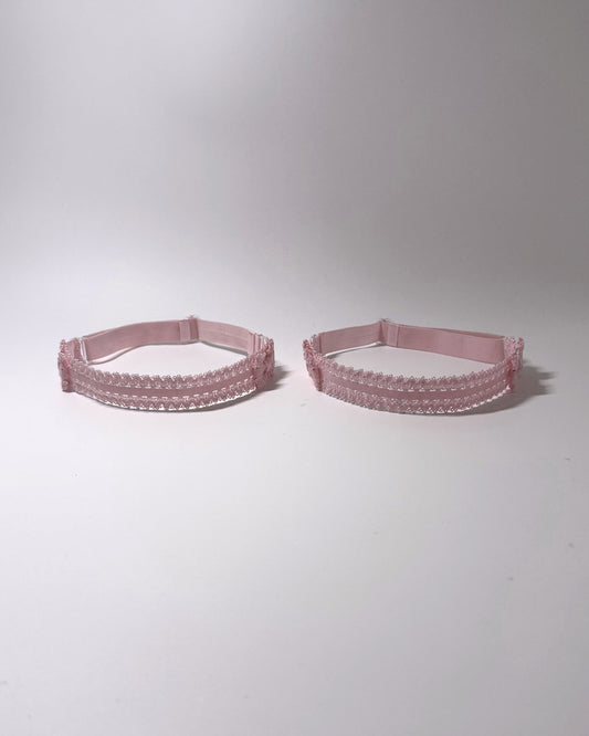 Lady Pink Elastic Leg Garters with soft adjustable straps on gray background