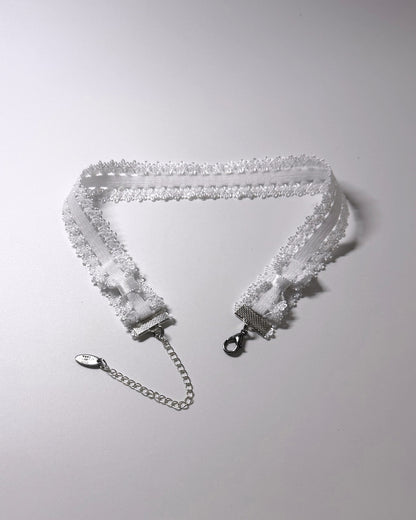Lady White Elastic Bow Choker showing bows 