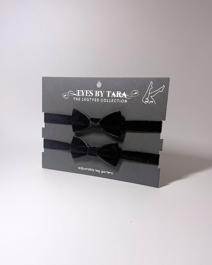 Black Velvet Bow Leg Garters on Black Card