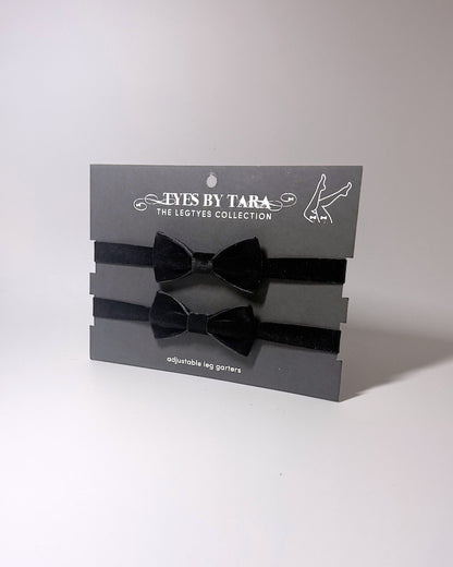 Black Velvet Bow Leg Garters on Black Card