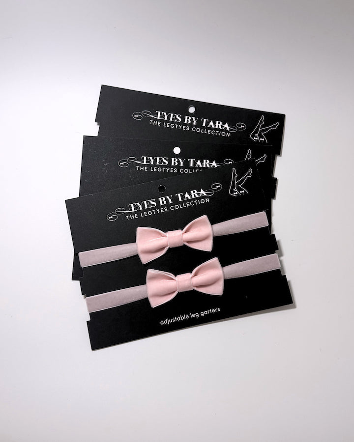 Madame Pink Velvet Bow Leg Garters in a 3 pack