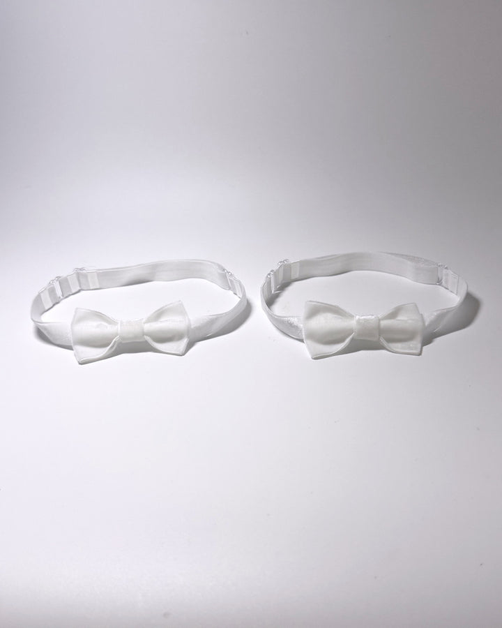 White Velvet Bow Leg Garters with large bow and adjustable elastic straps