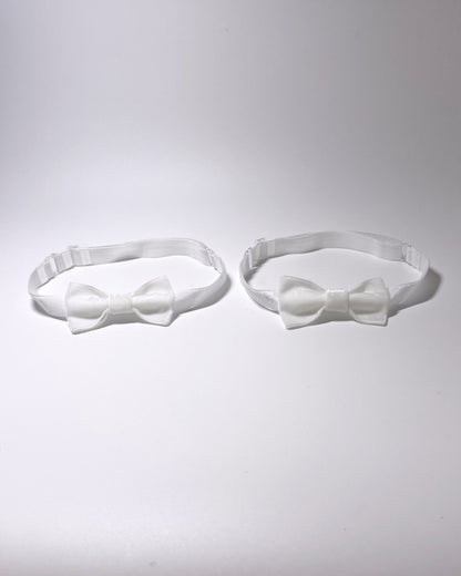 White Velvet Bow Leg Garters with large bow and adjustable elastic straps