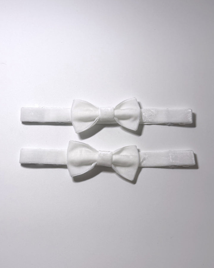 White Velvet Bow Leg Garters with large bow and adjustable elastic straps