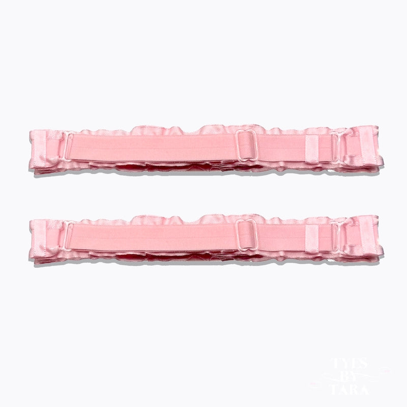 Back View of Adjustable Strap of Maiden Pink Bow Leg Garters