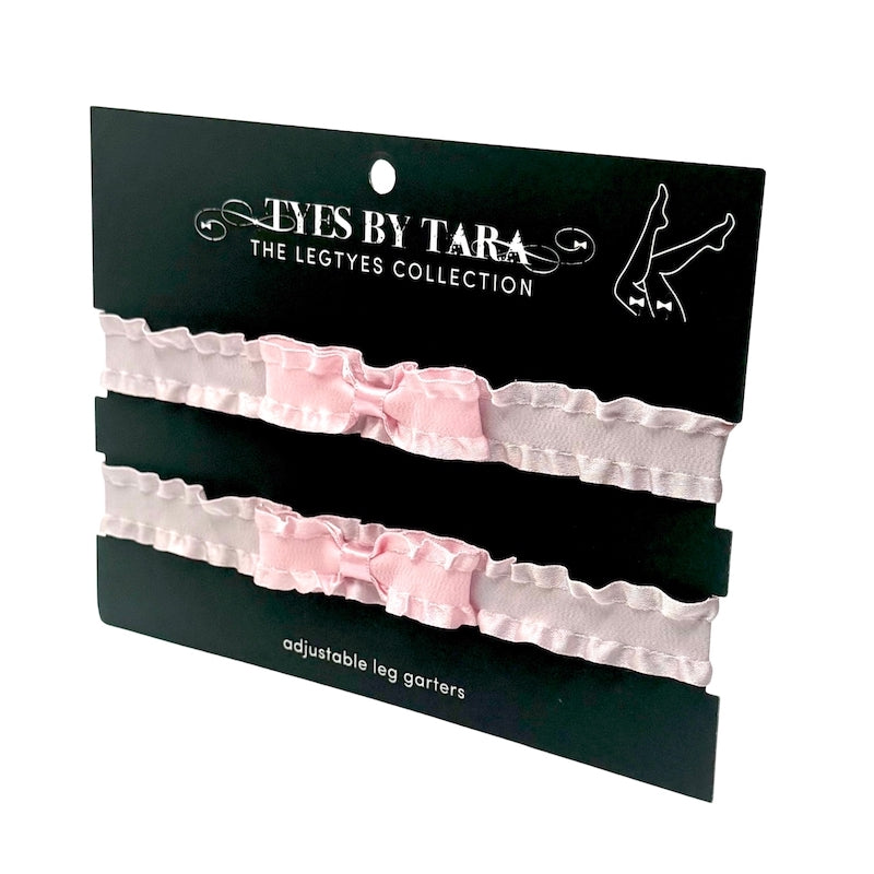 Packaging View of Maiden Legtyes pink ruffle leg garters