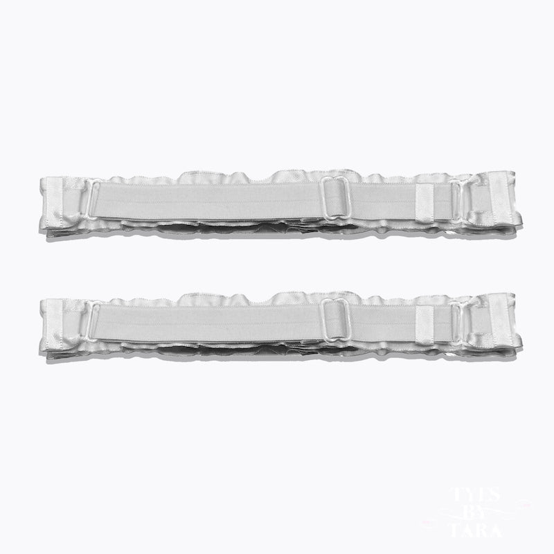 White Ruffled Bow Leg Garters Back View