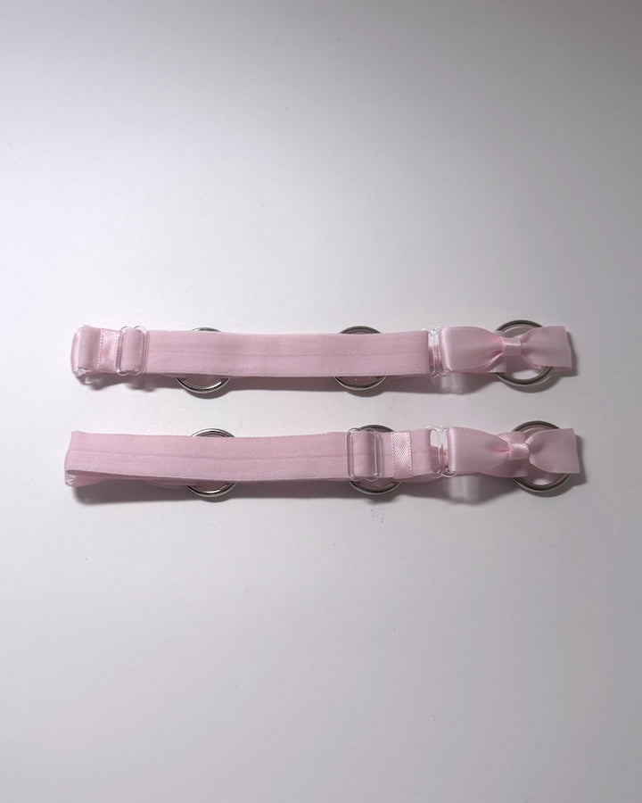 Pink O Ring Bow Leg Garters showing the adjustable strap