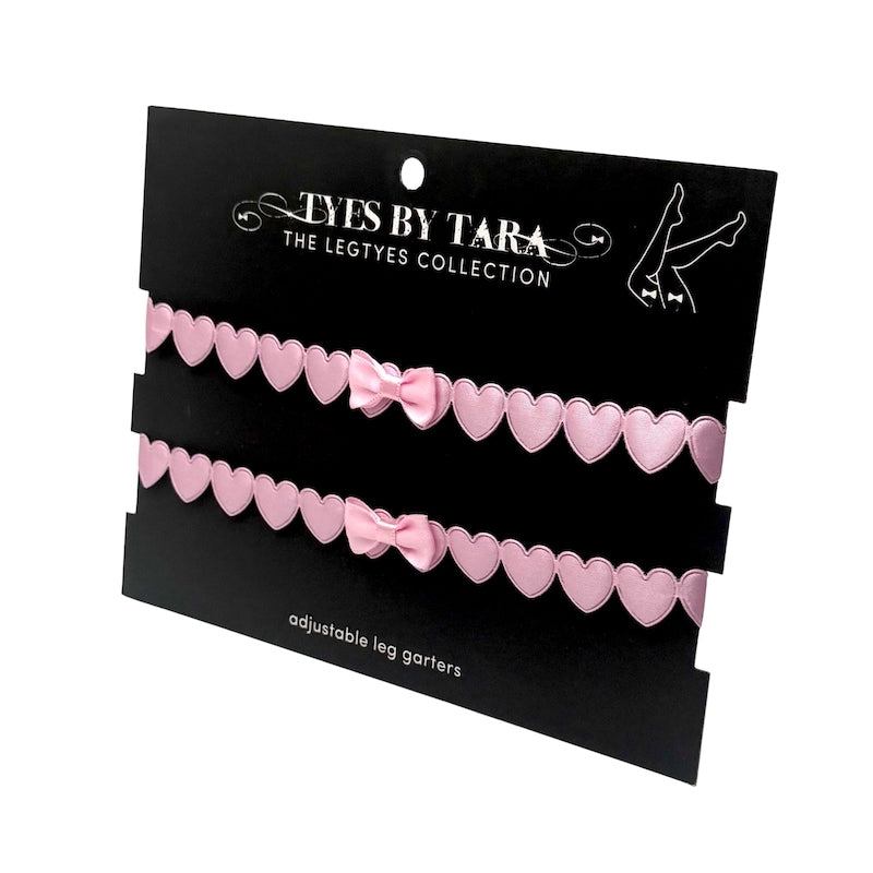 Sweetheart Pink Heart Bow Leg Garters on White Background