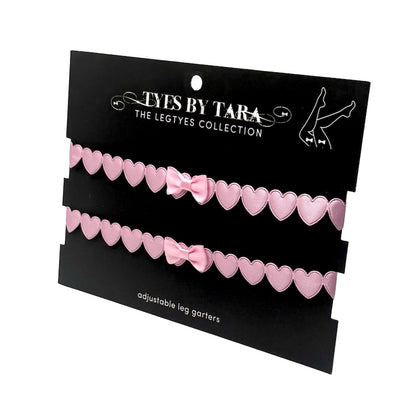 Sweetheart Pink Heart Bow Leg Garters on White Background