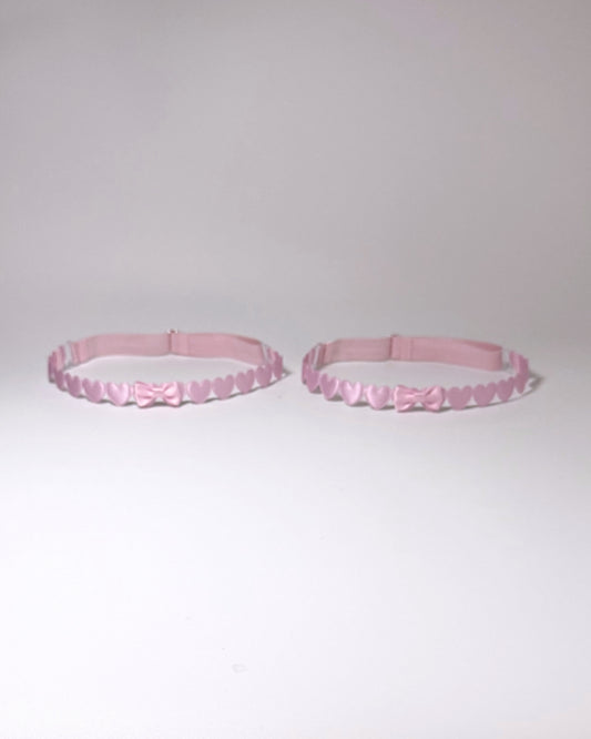 Sweetheart Pink Heart Leg Garters showing adjustable straps