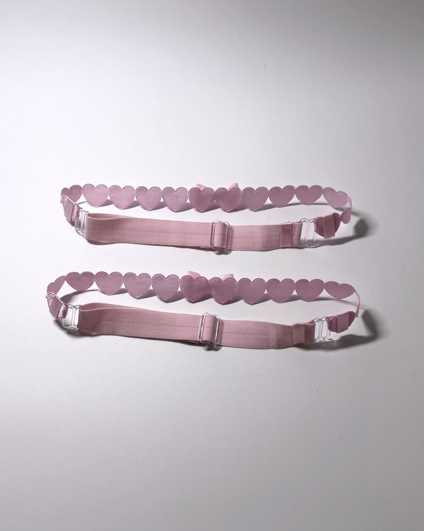 Sweetheart Pink Heart Leg Garters showing adjustable straps