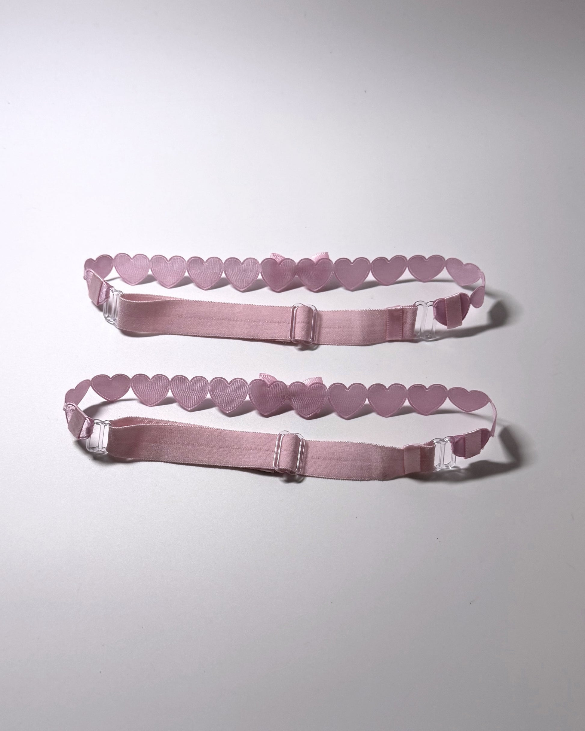 Sweetheart Pink Heart Leg Garters showing adjustable straps