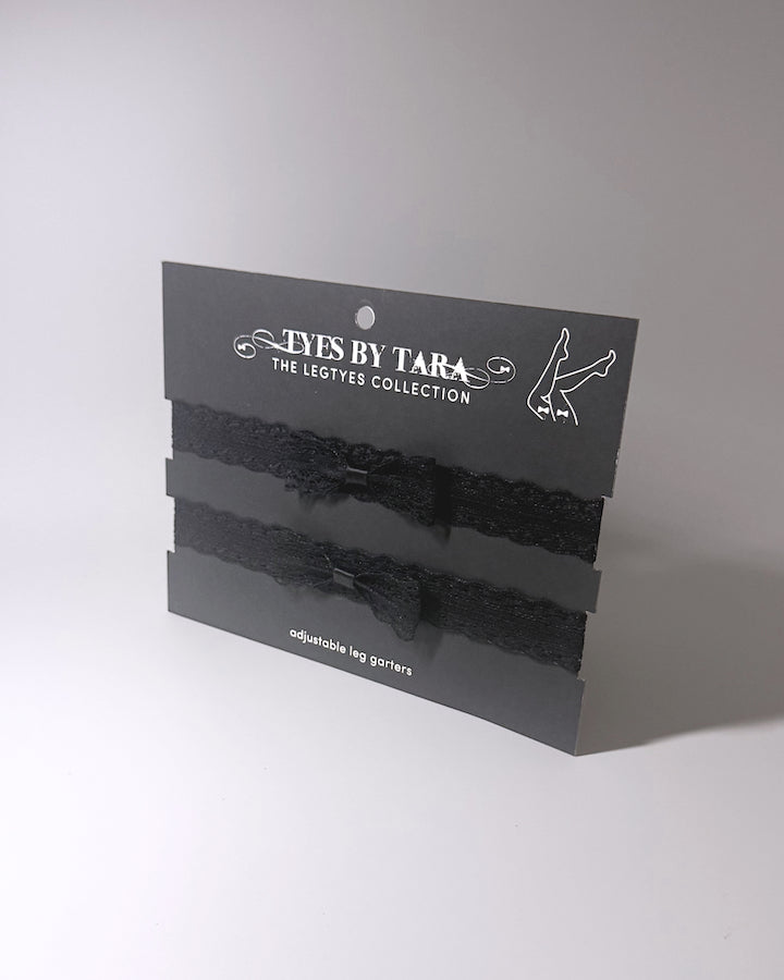 Siren Black Lace Leg Garters on Black Card