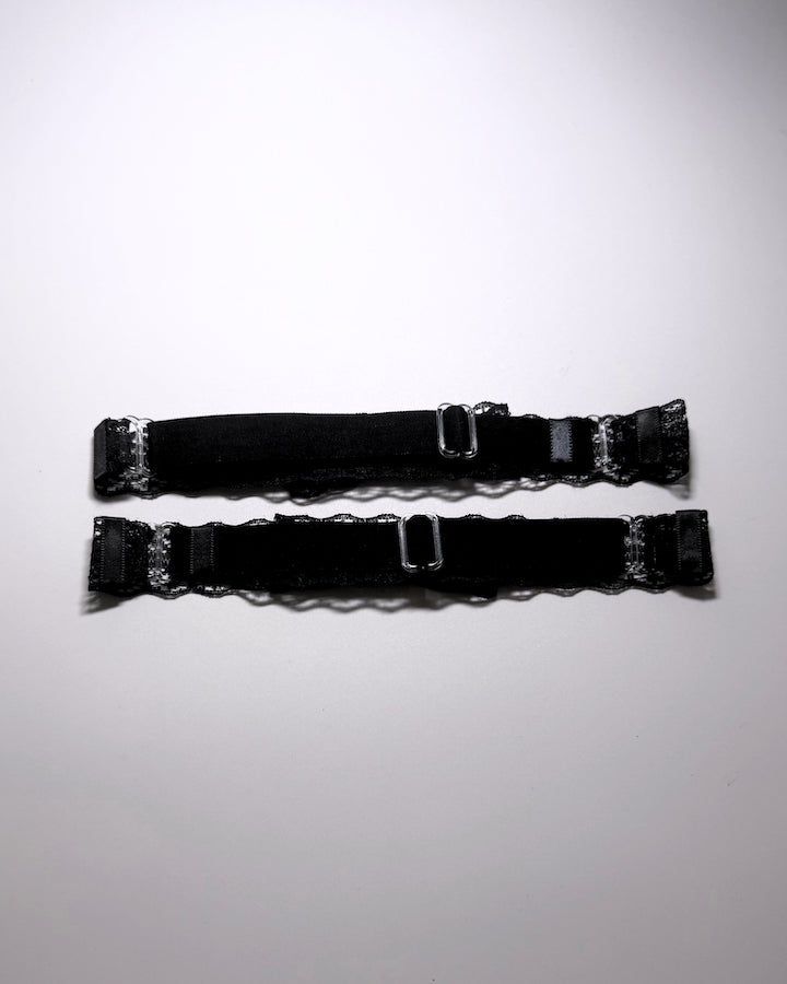Back Side View of Siren Black Lace Leg Garters