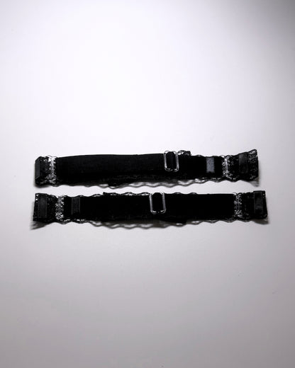 Back Side View of Siren Black Lace Leg Garters