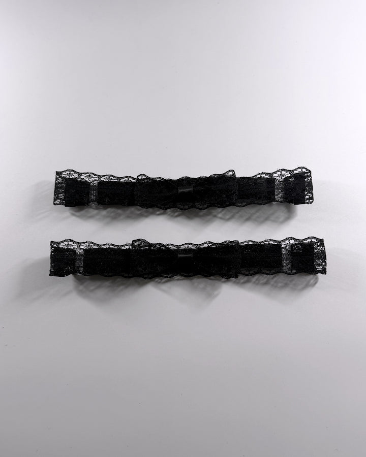 Black Lace Leg Garters with Bow Detail 