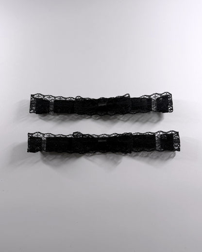 Black Lace Leg Garters with Bow Detail 