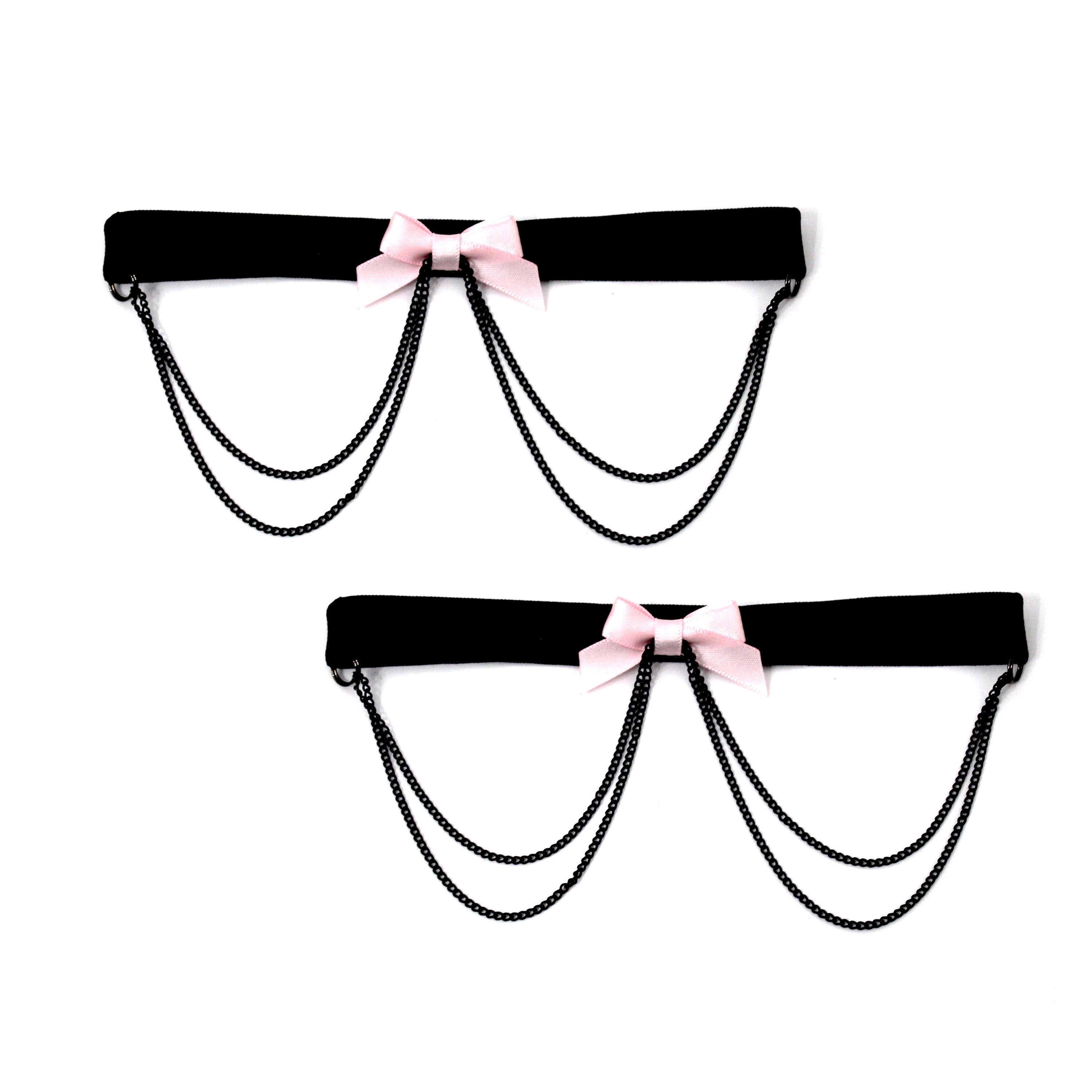 Vice Pink Bow Leg Garters with Black Chain