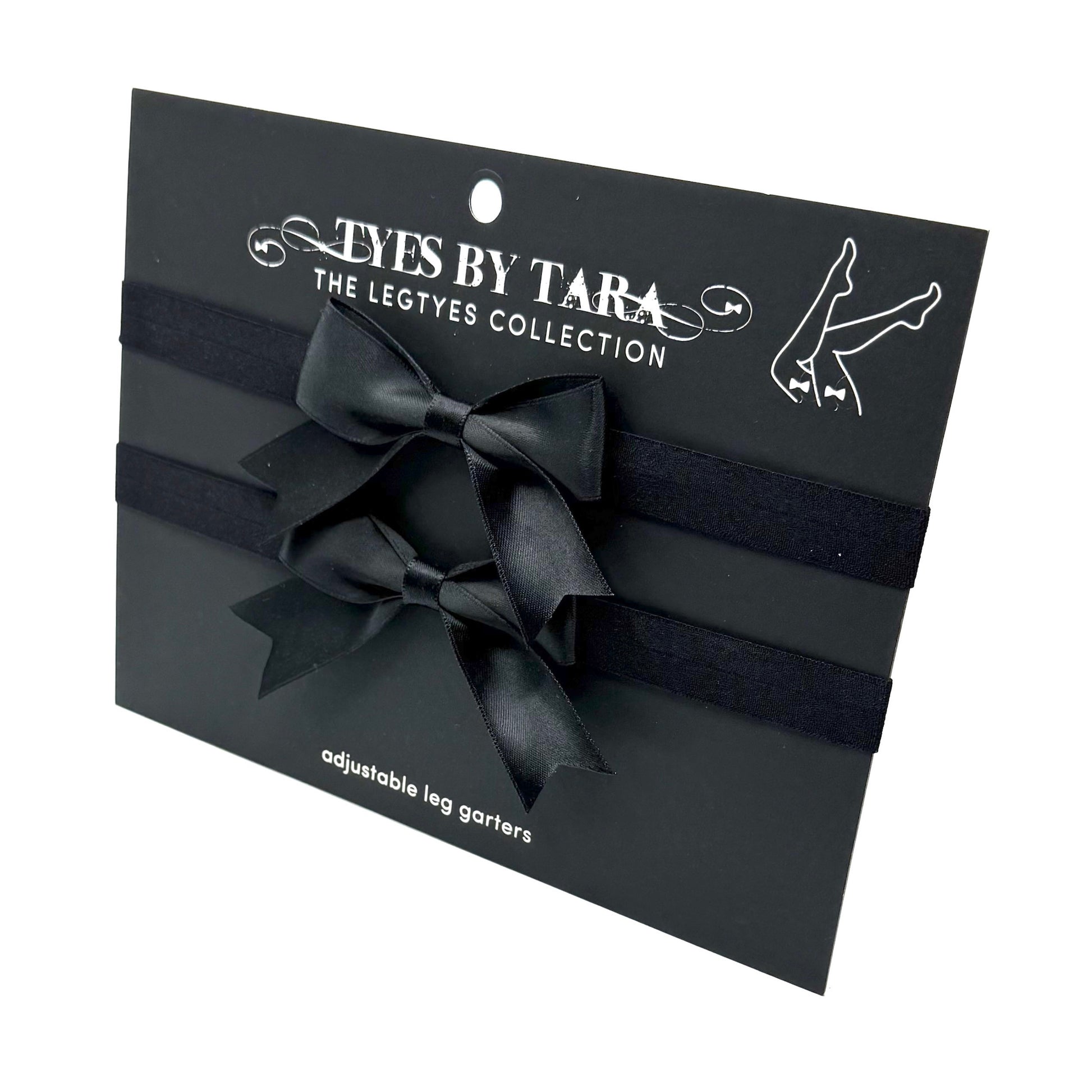 Bombshell Black Bow Leg Garters on Black Card