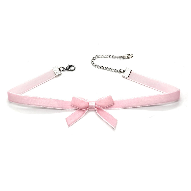 Marie Antoinette Pink Velvet Bow Choker on white background