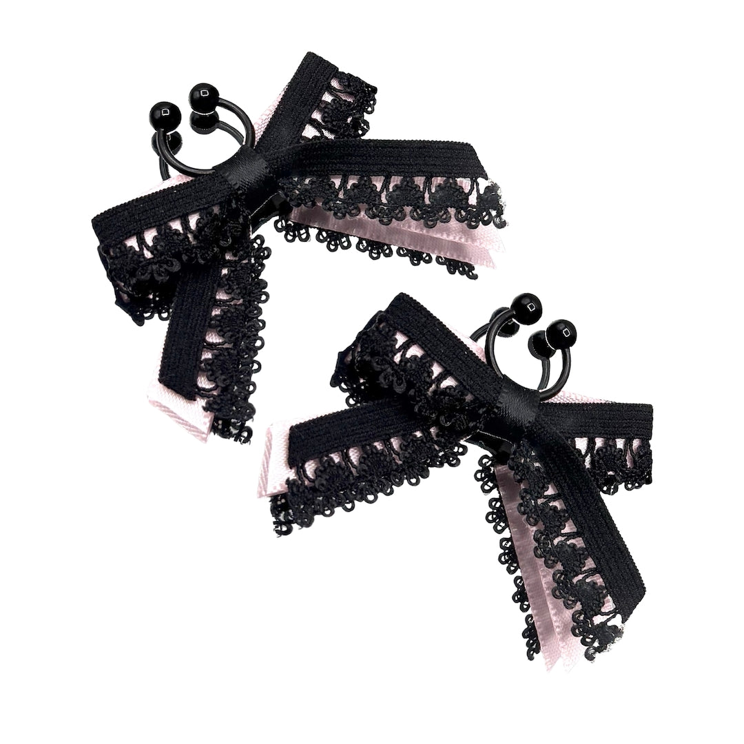 Belle Black Lace Pink Bow Nipple Clamps
