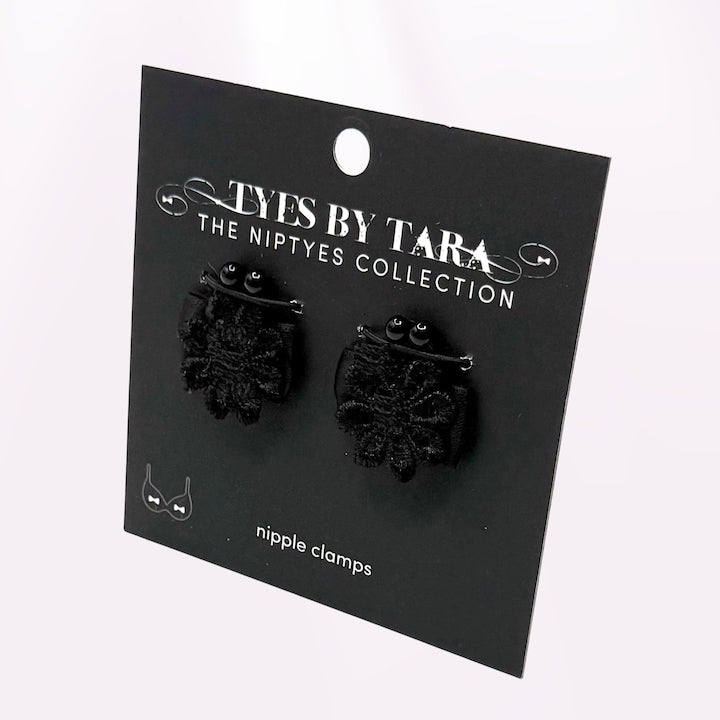 Black Flower Bow Nipple Clamps on Black Card