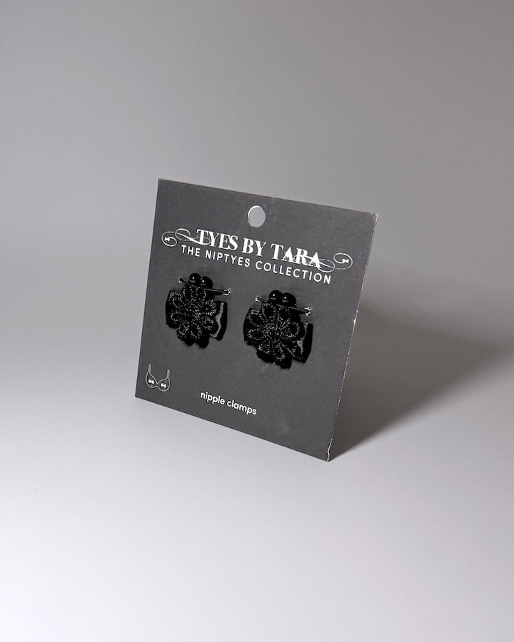 Blossom Black Flower Nipple Jewelry on Black Card